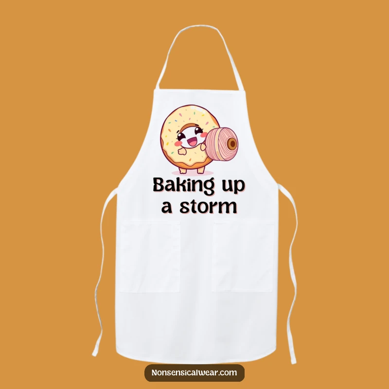 Funny Donut Threader Apron: Giggling Character Protects Clothes While Crafting, Humorous Gift