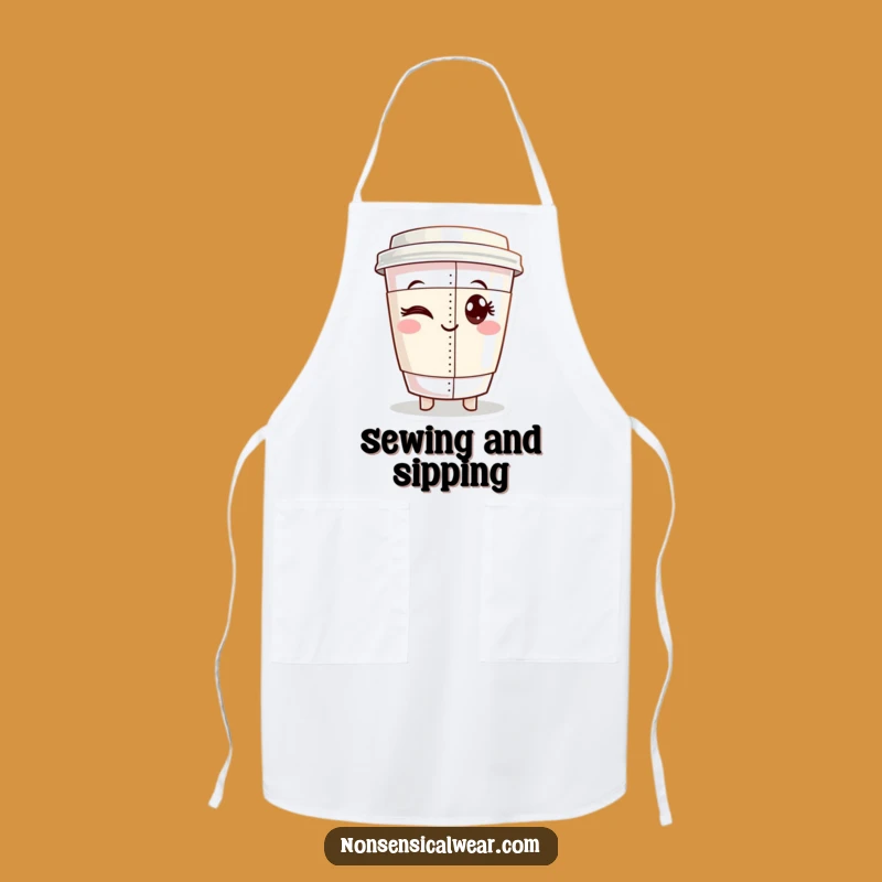 Funny Coffee Seamstress Apron: Winking Cup Protects Clothes While Sewing, Humorous Gift