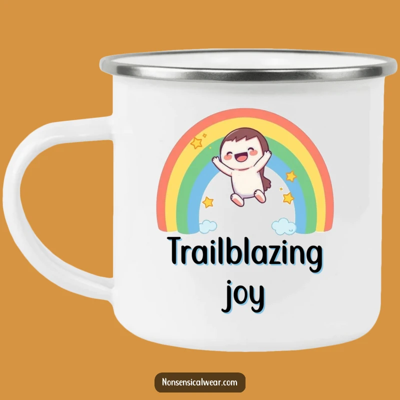 Adventure Funny Rainbow Mug: A Laughing Character's Trail Fuel, Perfect Gift!