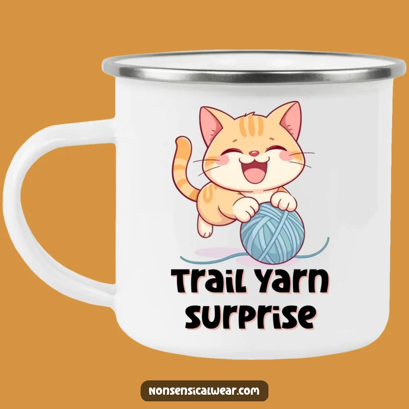 Funny Cat Yarn Camping Mug: Mischievous Adventure Drinkware, Perfect Funny Gift