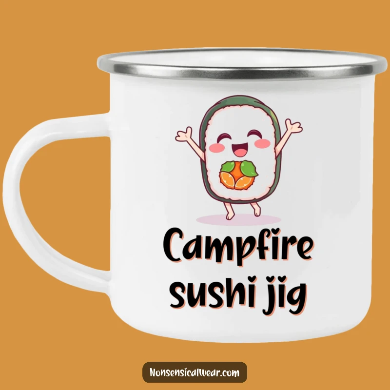 Funny Sushi Dance Camping Mug: Joyful Drinkware, Perfect Funny Gift for Hikers