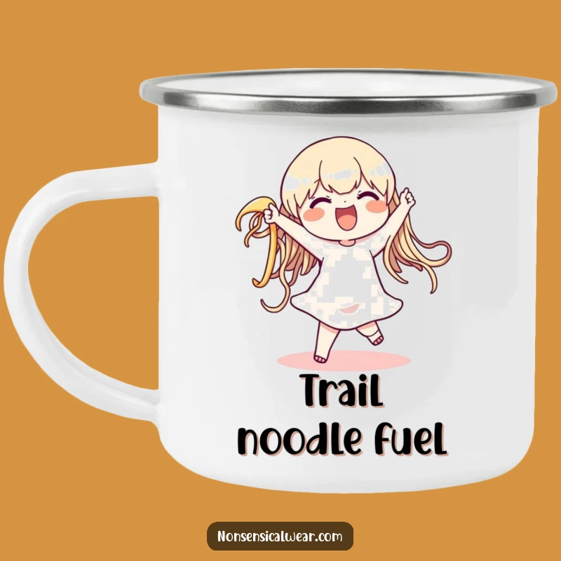 Funny Noodle Dance Camping Mug - Character's Wiggling Pasta Adventure Drinkware - Outdoor Gift