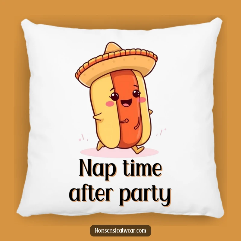 Funny Hot Dog Sombrero Pillow - Comedic Foodie Accent Gift
