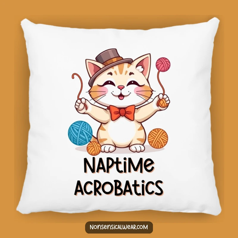 Funny Juggling Cat Pillow - Cozy Comfort with Dapper Feline Style