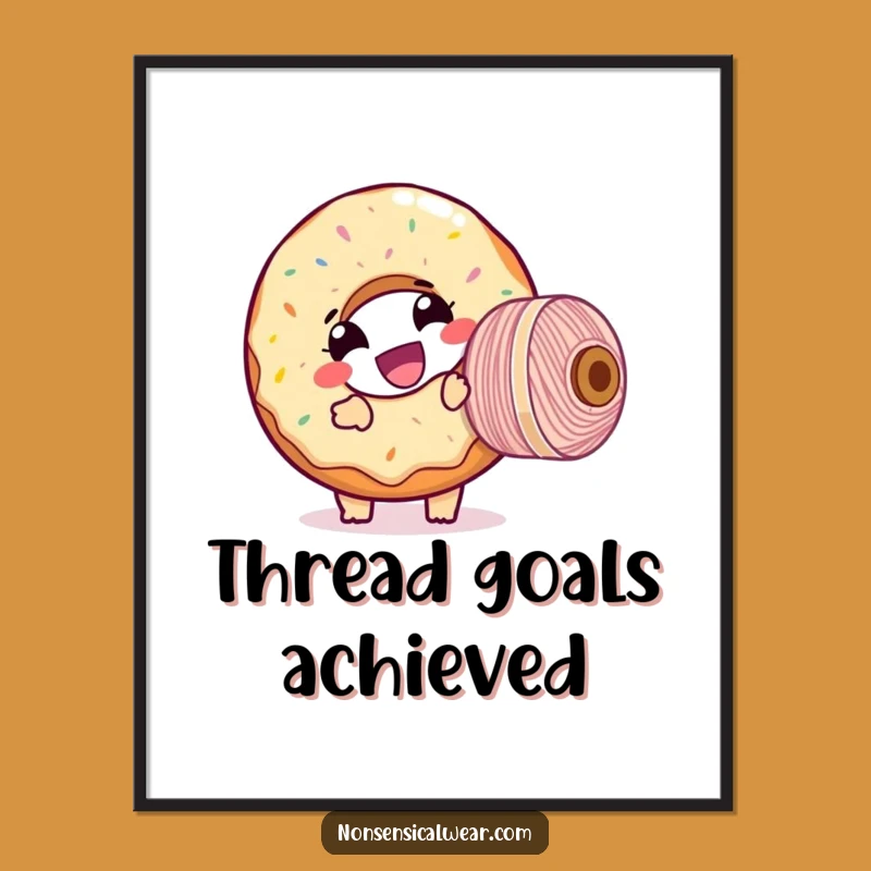 Funny Donut Threader Digital Art: Giggling Character Yarn Print, Humorous Craft Decor