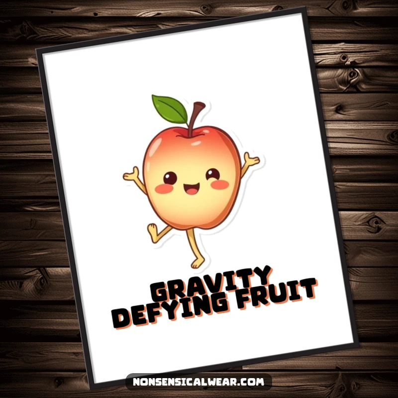 Funny Digital Art Print: Cheerful apple character doing a handstand, a balanced and joyful design.