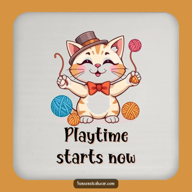 Funny Juggling Cat Coaster - Protect Surfaces with Dapper Feline Style