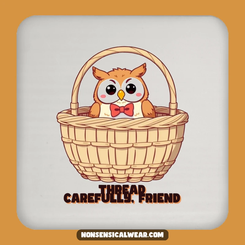 Funny Owl Bow Tie Coaster: Sewing Basket Charm, Protective & Funny Gift
