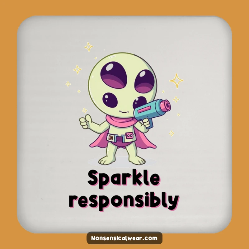 Funny Kawaii Alien Sparkle Coaster - Cosmic Table Protection!