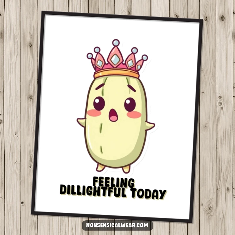 Funny Free Printable Wall Art: A surprised pickle wearing a tiny golden crown tilted sideways.