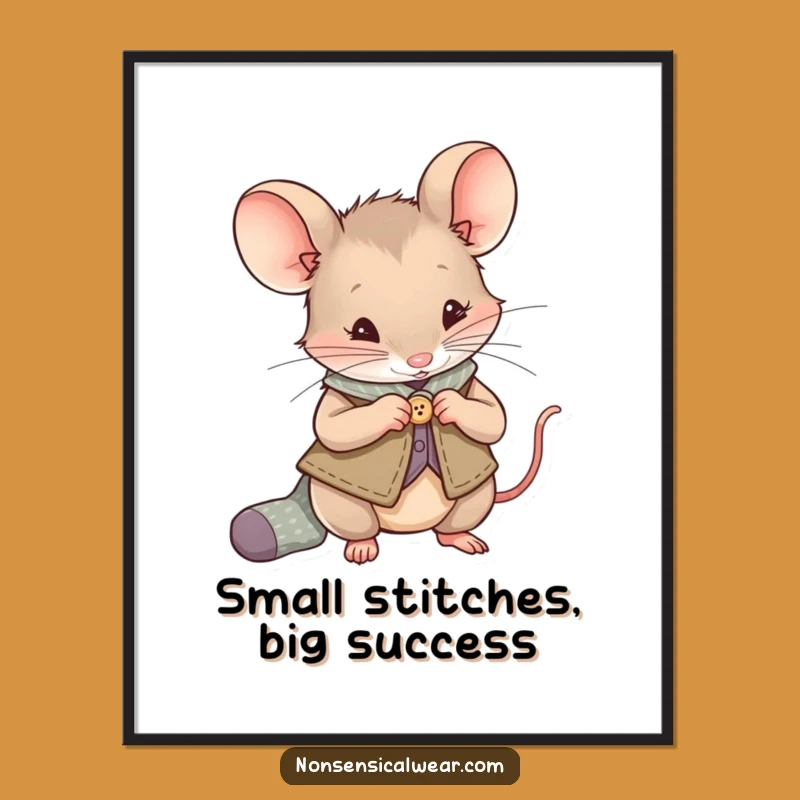 Free Printable Wall Art: Mouse Sewing Button Vest Funny Downloadable Art