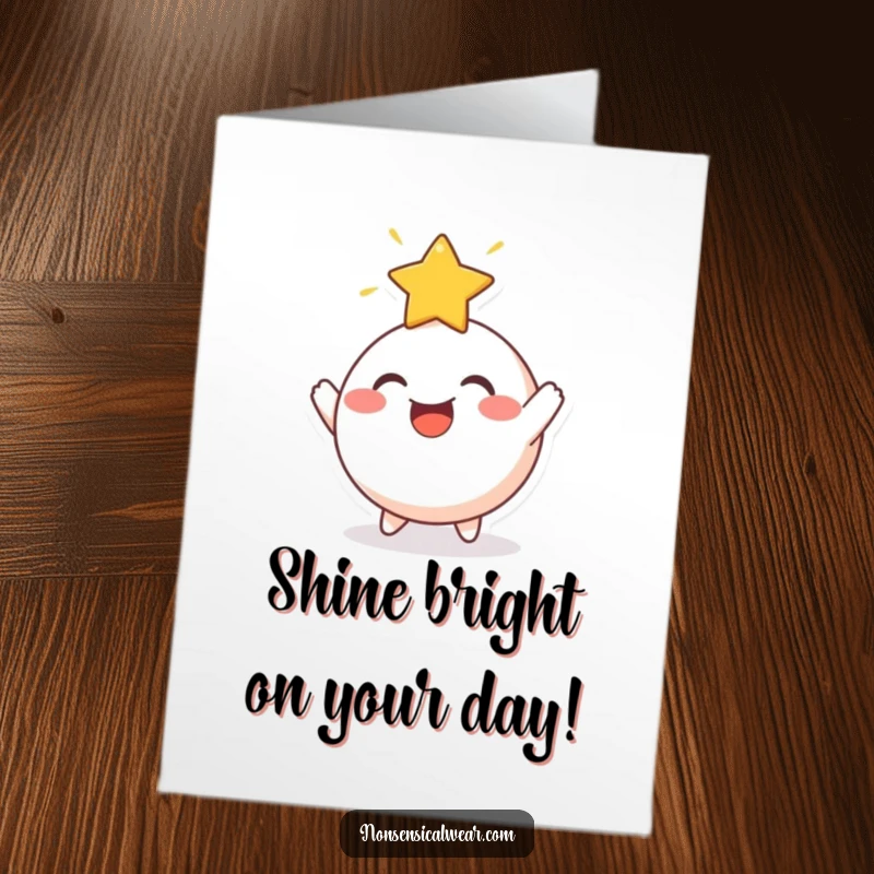 Funny Free Printable Birthday Card: Cheerful round character bouncing a radiant star off its head, a stellar DIY greeting.