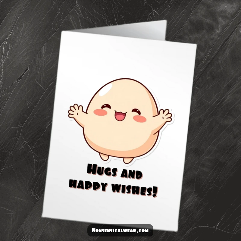 Funny Free Printable Birthday Card: Cute blob character enthusiastically waving with tiny arms, a welcoming DIY greeting.