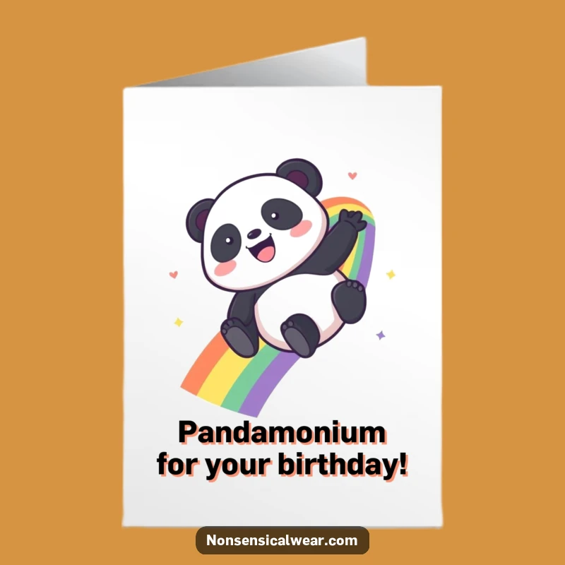 Free Printable Happy Birthday Card: Cute Panda Rainbow Slide Funny Downloadable Gift