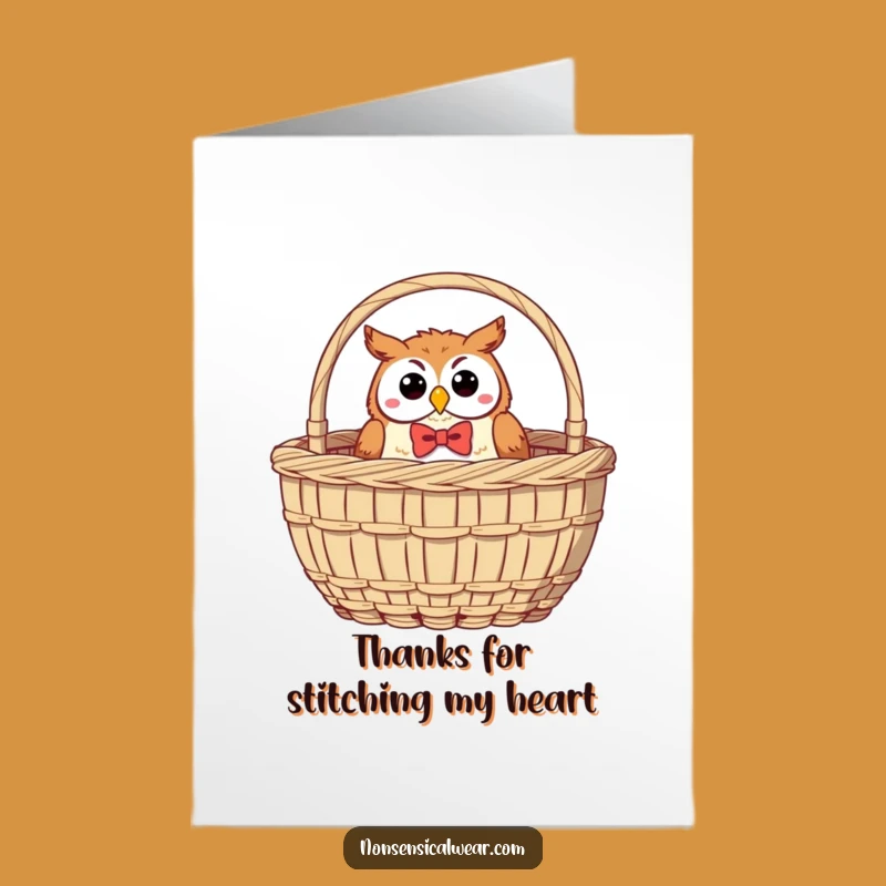 Free Printable Thank You Card: Owl's Sewing Gratitude Funny Downloadable Gift