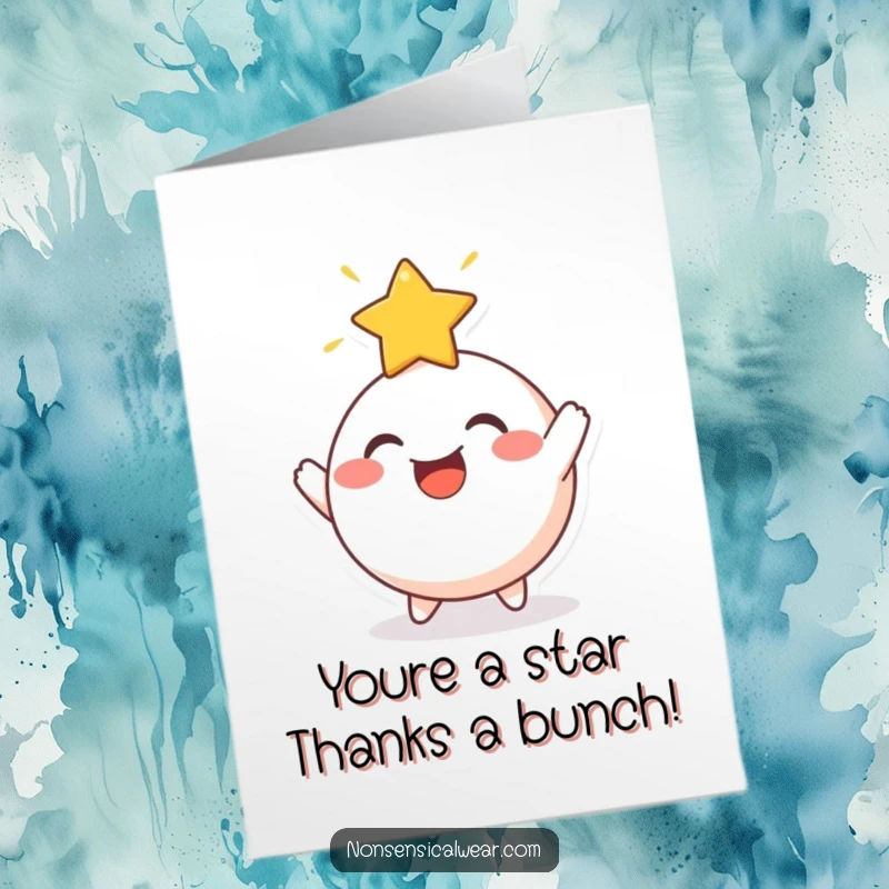 Funny Free Printable Thank You Card: Cheerful character bouncing a radiant star, a bright and unique way to say thanks.