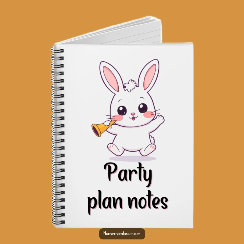Capture your thoughts with celebratory flair using this kawaii bunny notebook. A bouncing bunny with a party horn makes note-taking exciting.