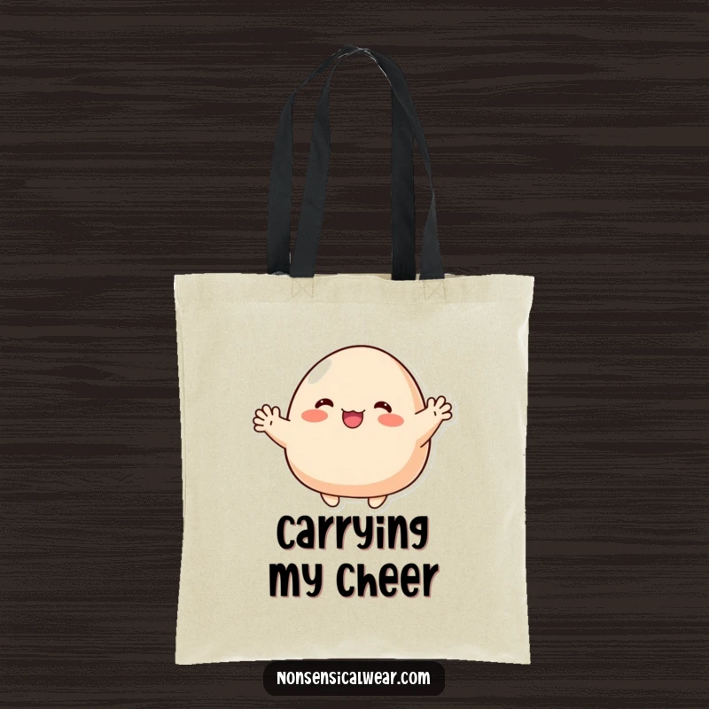 Funny Tote Bag: A cute blob character enthusiastically waving with tiny, stubby arms, perfect for carrying essentials.