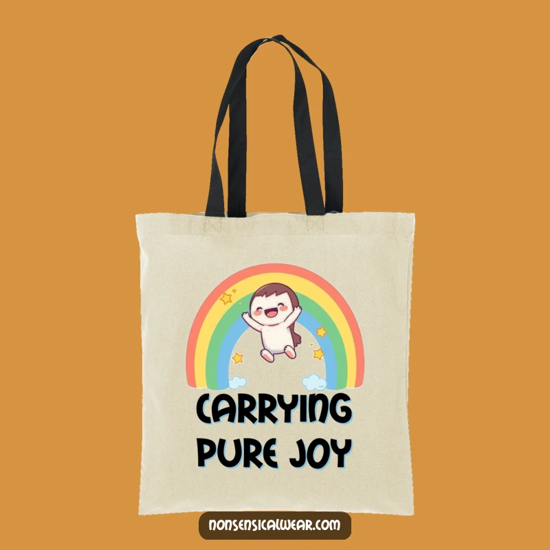 Funny Rainbow Journey Tote: Carry Your Fun with this Laughing Character Bag!